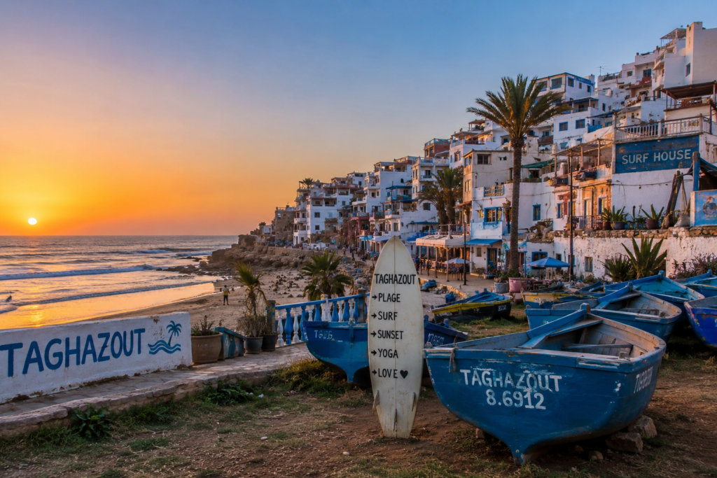 Taghazout village at sunset